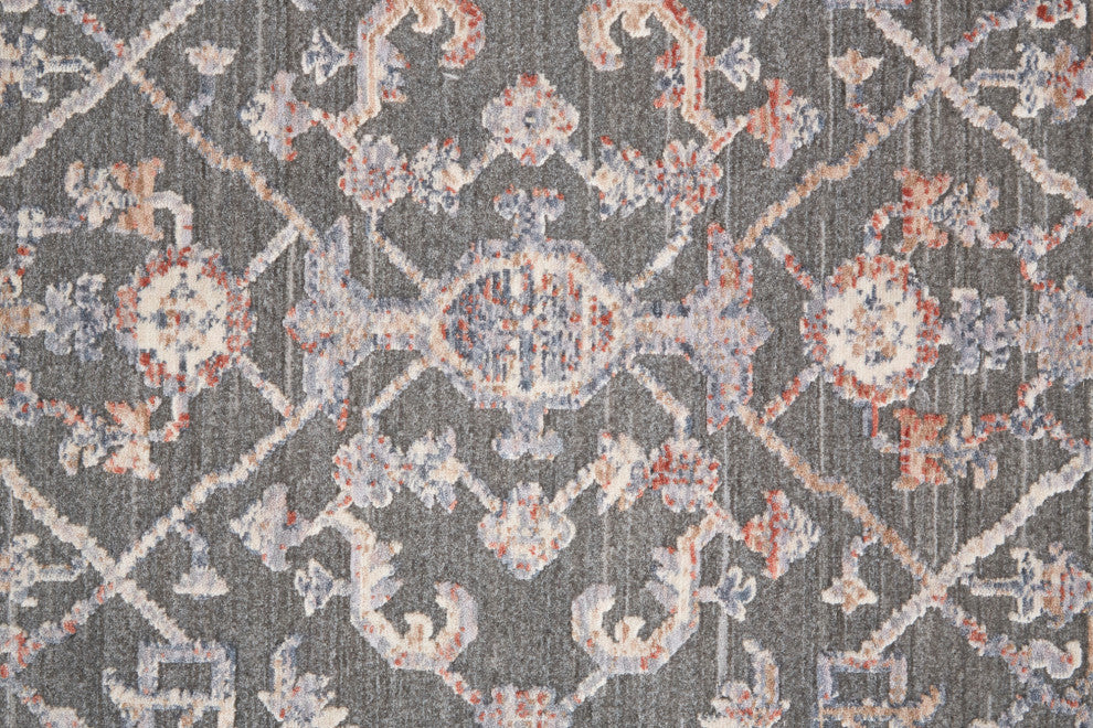 Weave & Wander Sybil Transitional Oriental Style Rug, Charcoal/Blue/Red, 7' - 10
