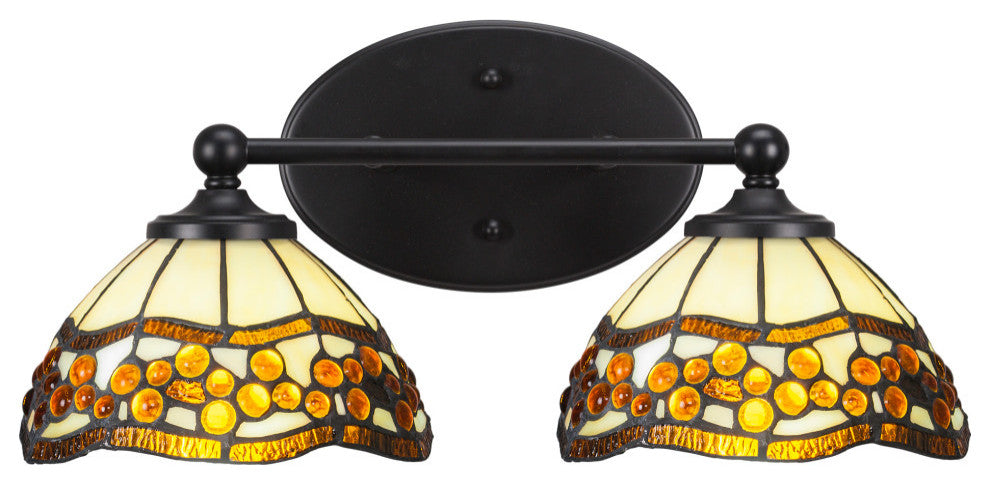 Capri 2-Light Bath Bar, Matte Black/Roman Jewel Art