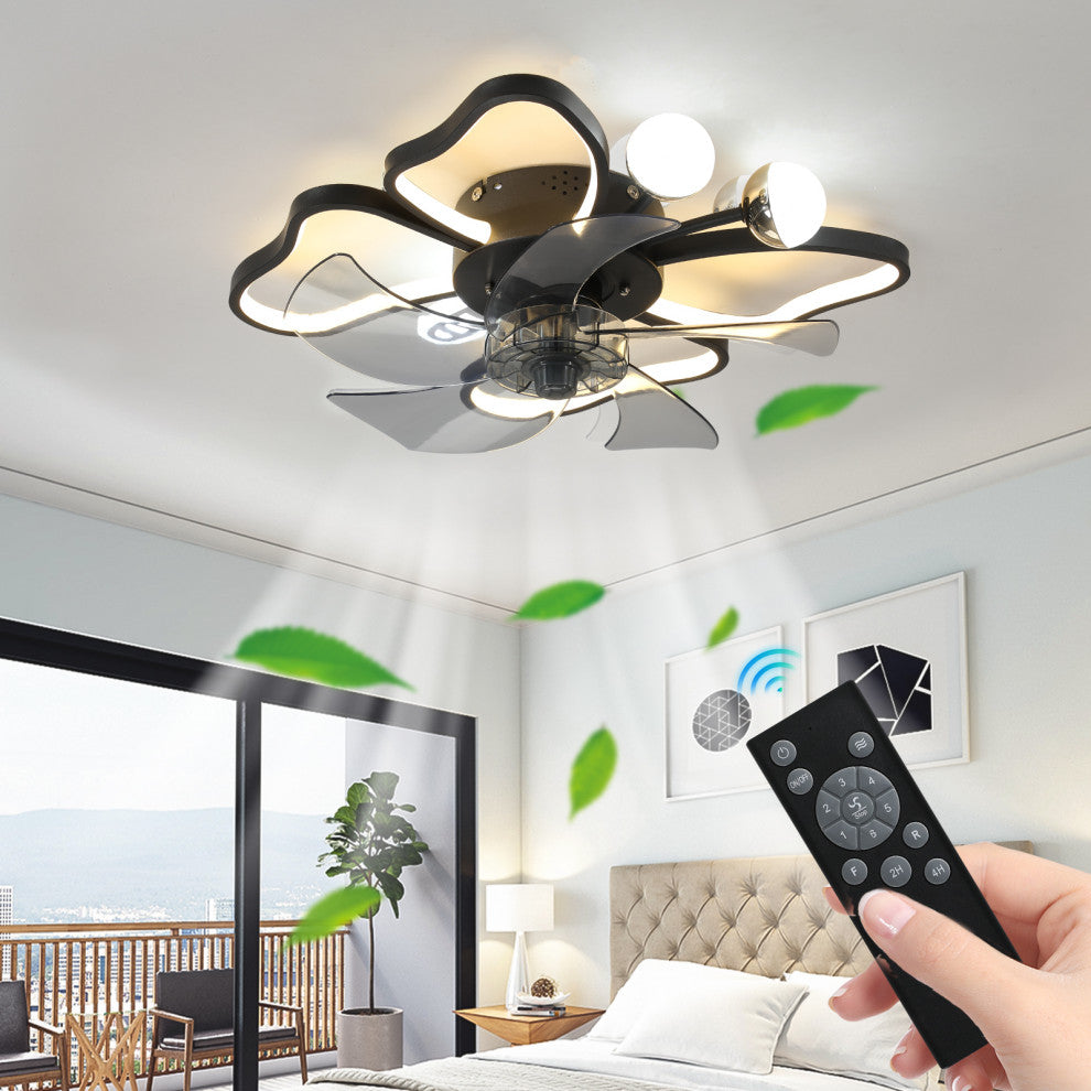 20 in. W x 6 in. H Iron Ceiling Fan in Black with Dimmable LED Lights