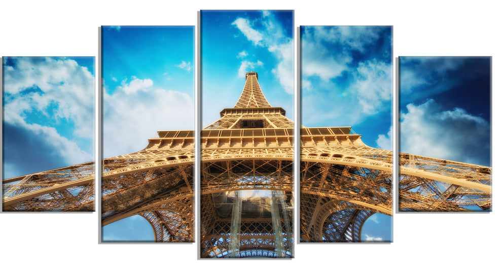 "Beautiful View of Paris Eiffel Tower in Paris" Cityscape Art, 60"x32", 5-Panels