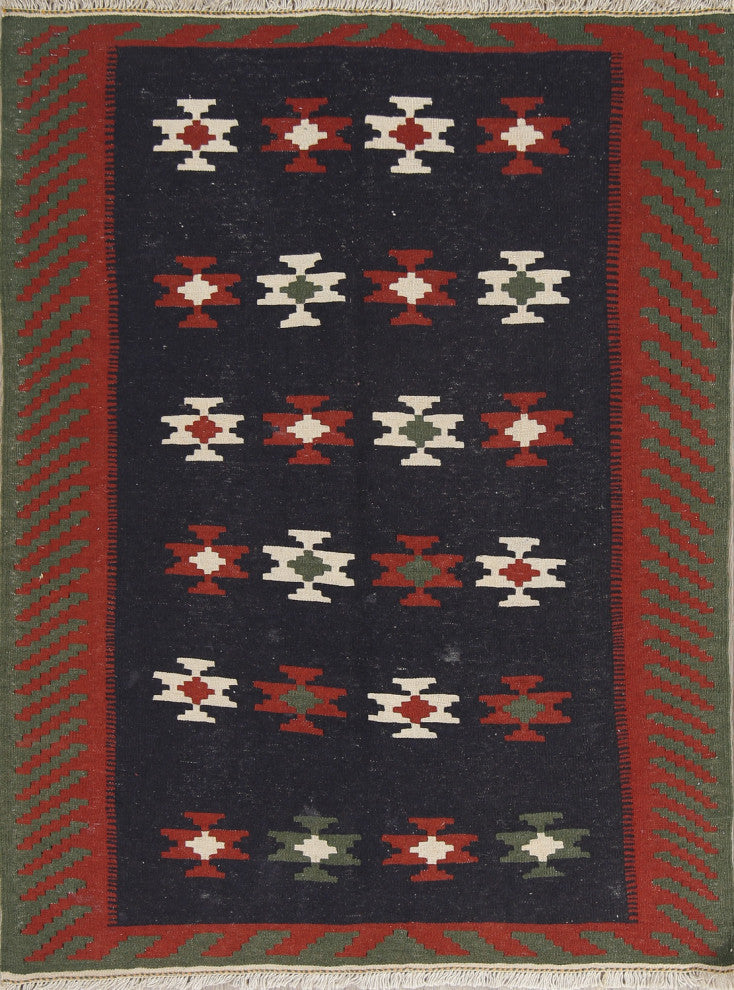 Consigned, Kilim Oriental Traditional Hand-Woven Persian Area Rug, Blue, 4x6
