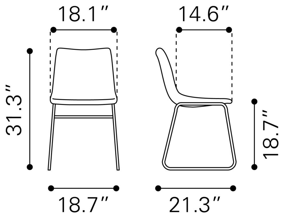 Dining Chair, Set of 2, Faux Vinyl Leather, Charcoal, Gray, Black, Industrial