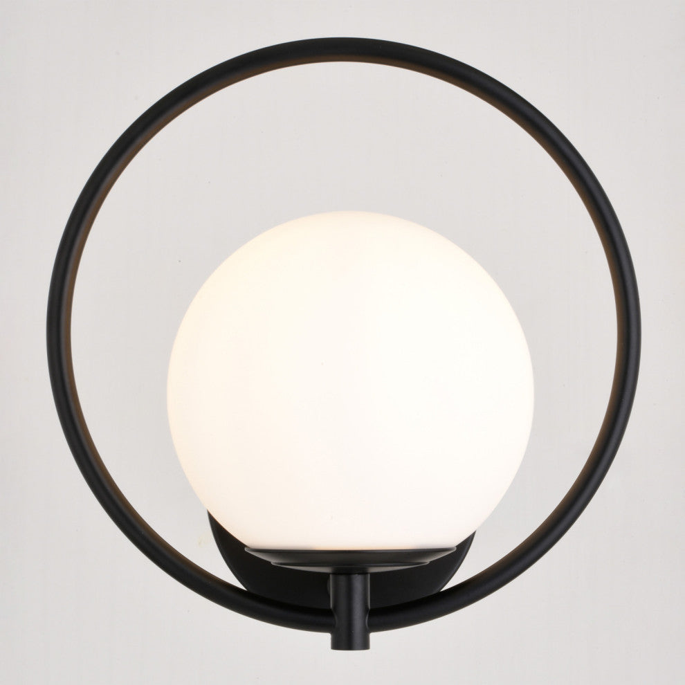Bucktown 1-Light Mid-Century Modern Wall Sconce White Globe Glass, Matte Black