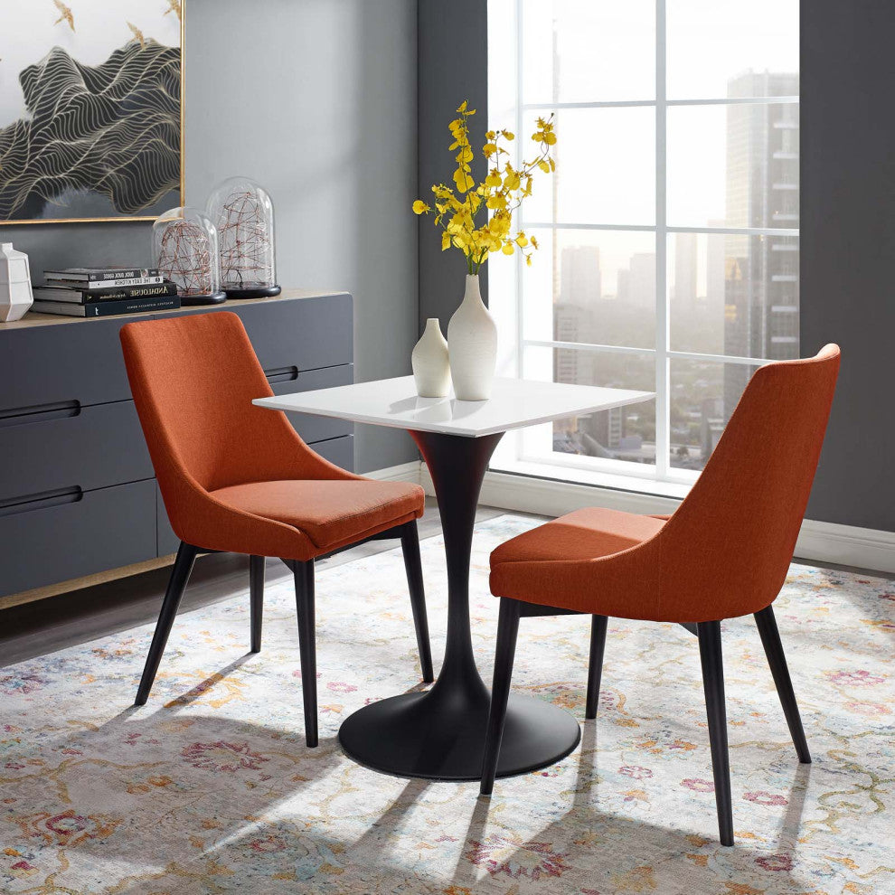Modern Designer Lounge Square Dining Table, Wood Metal Steel, Black White
