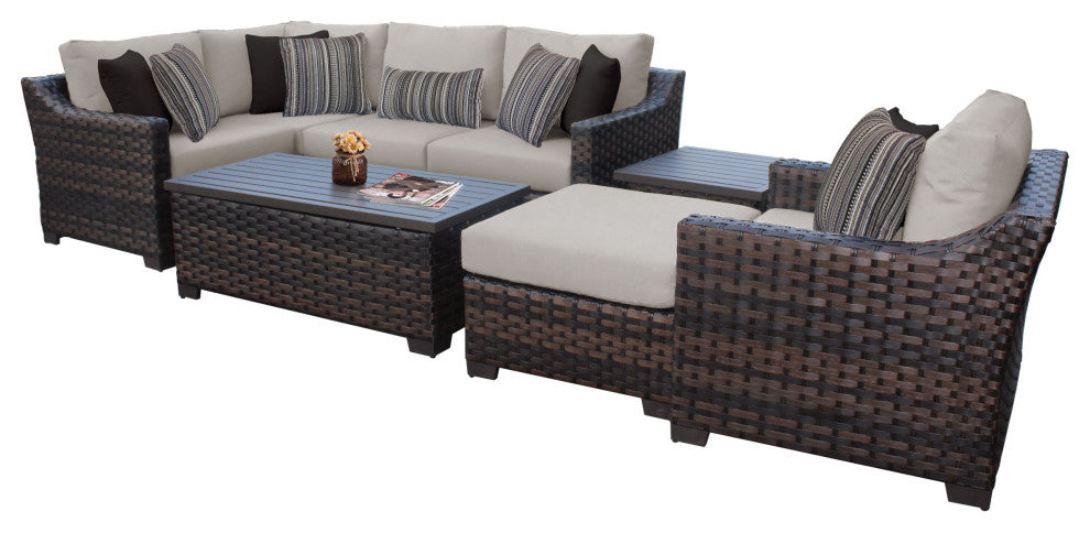 kathy ireland River Brook 8 Piece Wicker Patio Furniture Set, Almond