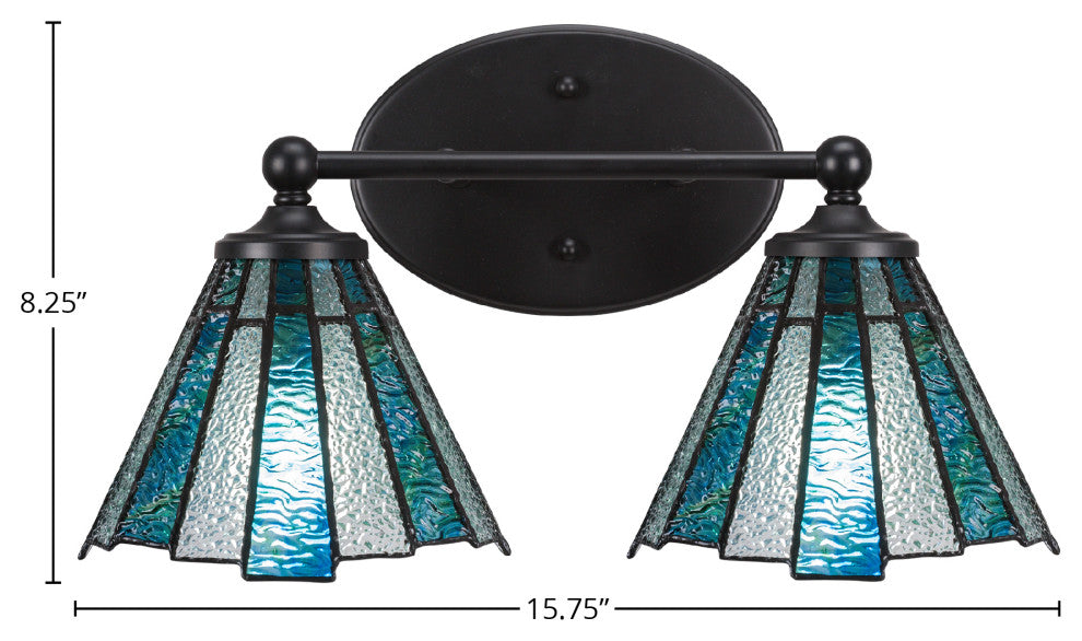 Capri 2-Light Bath Bar, Matte Black/Sea Ice Art