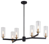 Claremont Six Light Chandelier in Matte Black and Autumn Brass