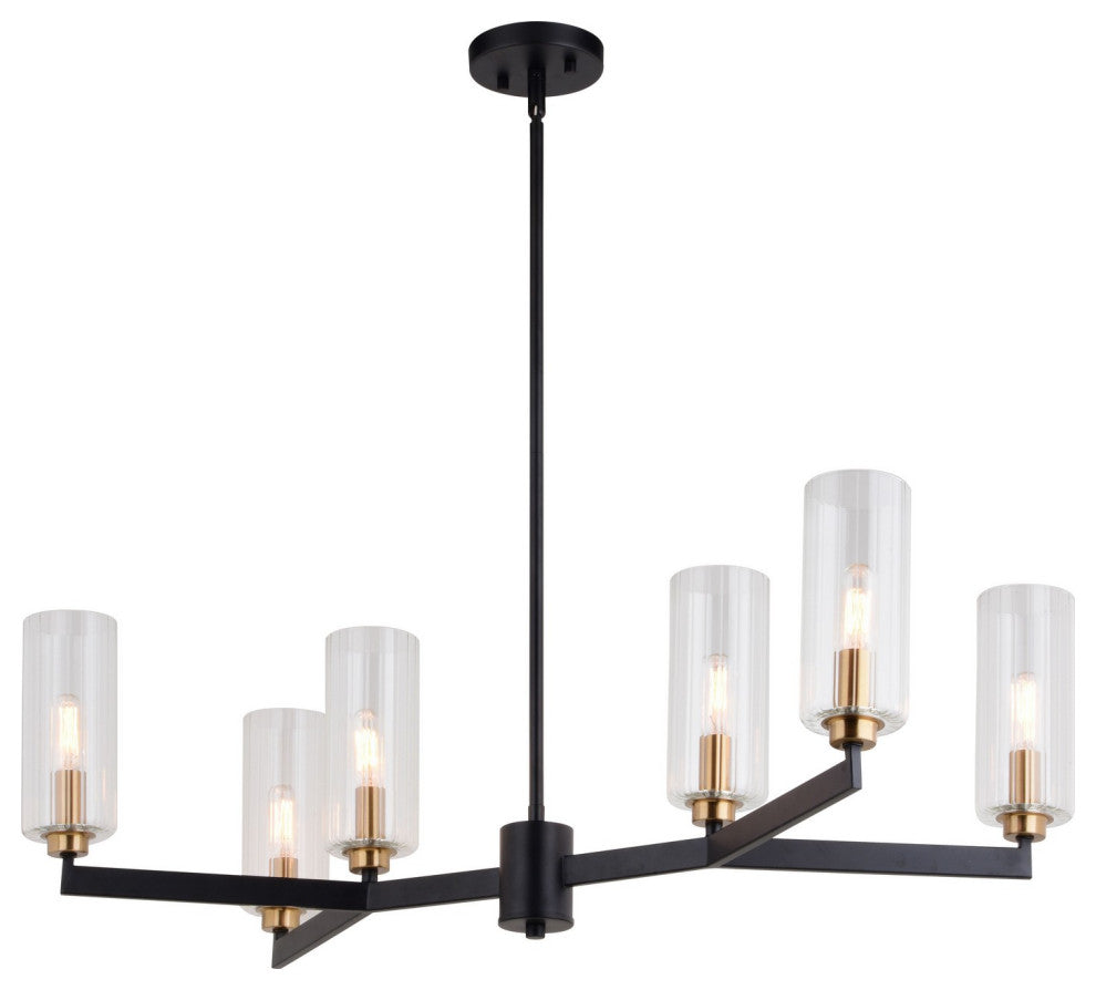 Claremont Six Light Chandelier in Matte Black and Autumn Brass