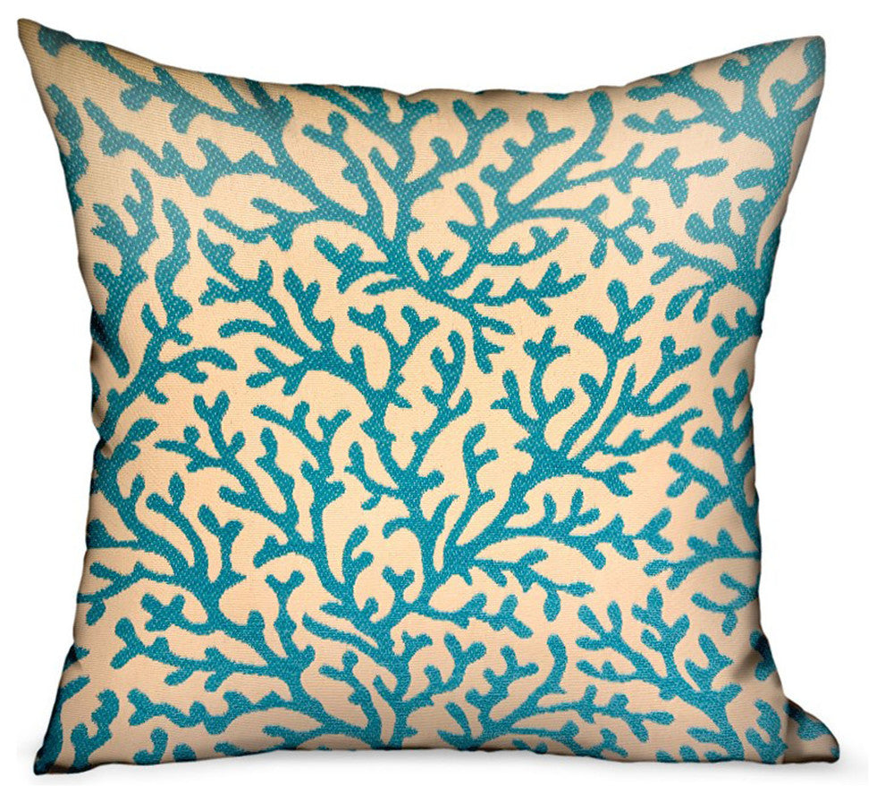 Plutus Marlin Vines Blue, cream Floral Luxury Throw Pillow, 20"x30" Queen