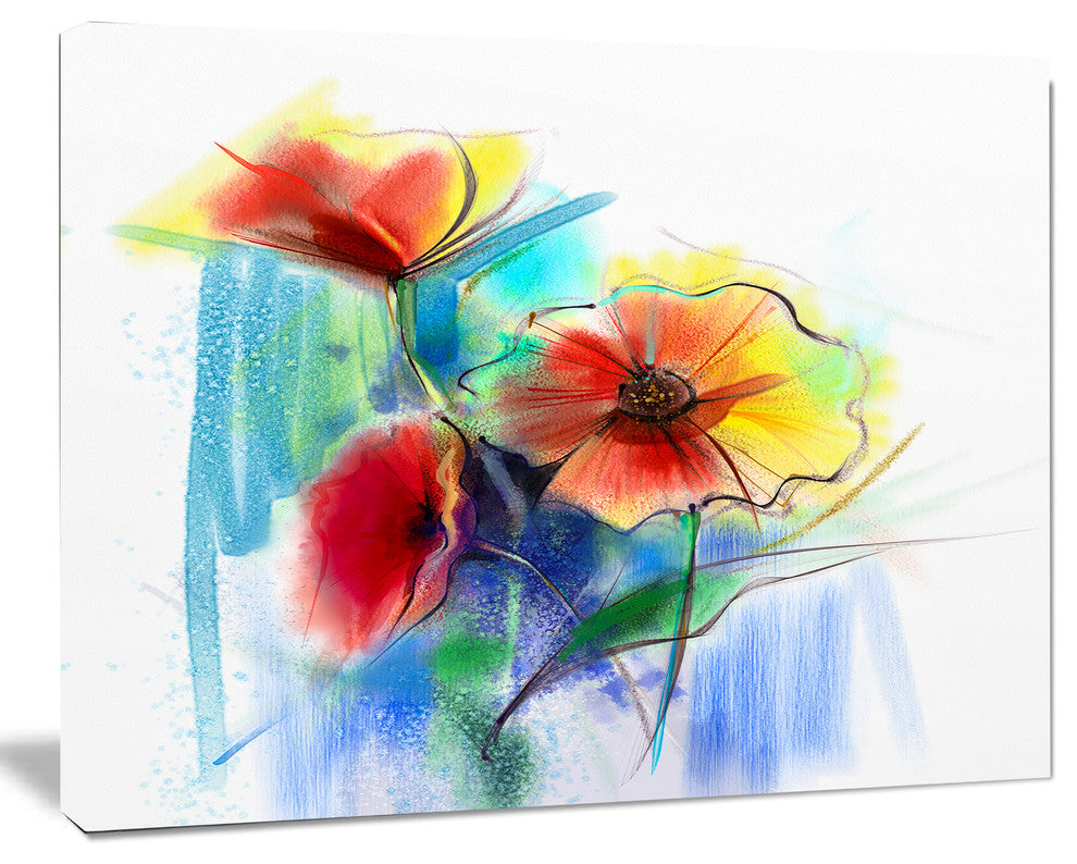 Watercolor Multi color Flower Illustration, Floral Canvas Art Print, 20"x12"