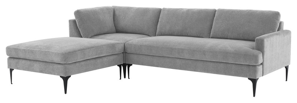 Serena Gray Velvet Left Arm Facing Chaise Sectional With Black Legs