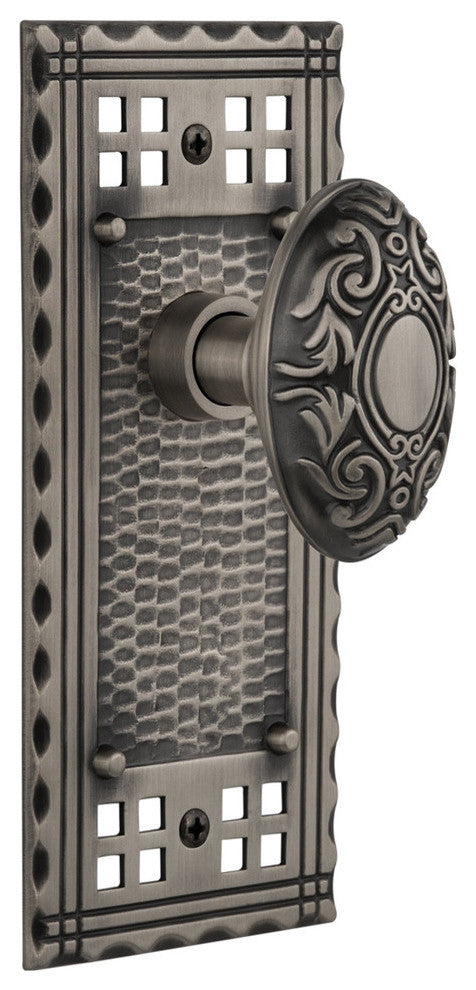 Craftsman Plate Privacy Victorian Knob, Antique Pewter