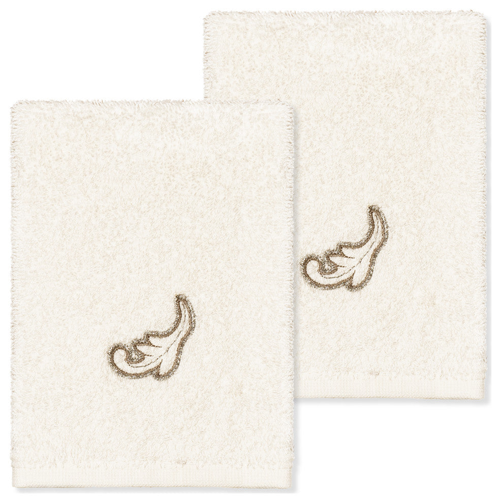 Linum Home Turkish Cotton April 2-Piece Embellished Washcloth Set, Cream