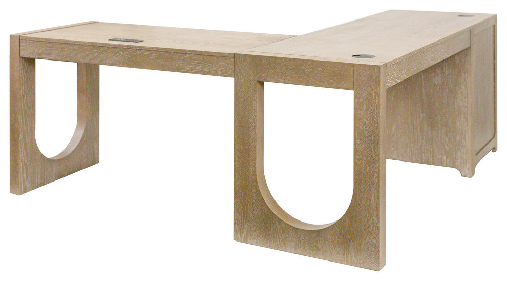 Modern Wood L-Shape Pedestal Desk With Right Facing Open Return, Light Brown