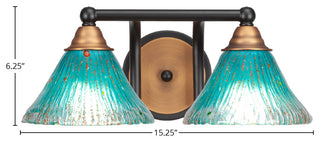 Paramount 2-Light Bath Bar, Matte Black & Brass, 7" Teal Crystal Glass