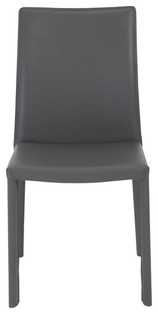 Set of 2 Gray Upholstered Leather Dining Side Chairs