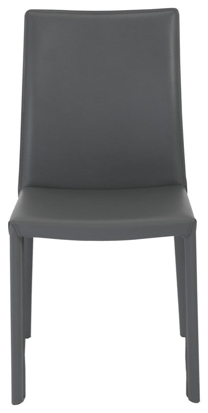 Set of 2 Gray Upholstered Leather Dining Side Chairs
