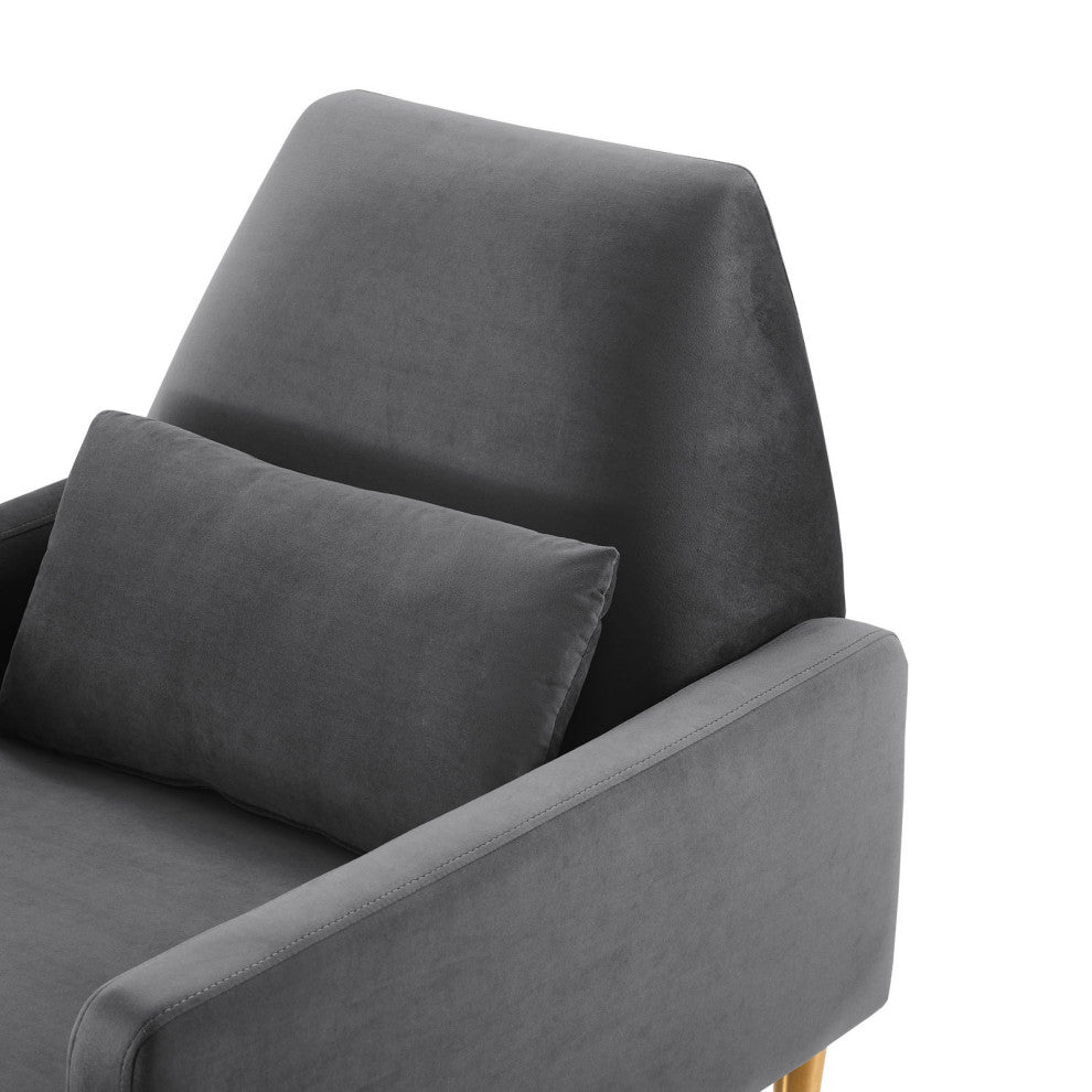 Armchair Accent Chair, Charcoal Gray, Velvet, Modern, Mid Century Lounge