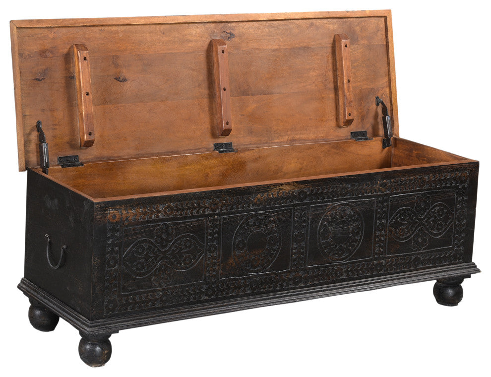 Brunswick Carved Box Ottoman, Black