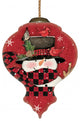 Plaid Snowman and Cardinals Hand Painted Mouth Blown Glass Ornament