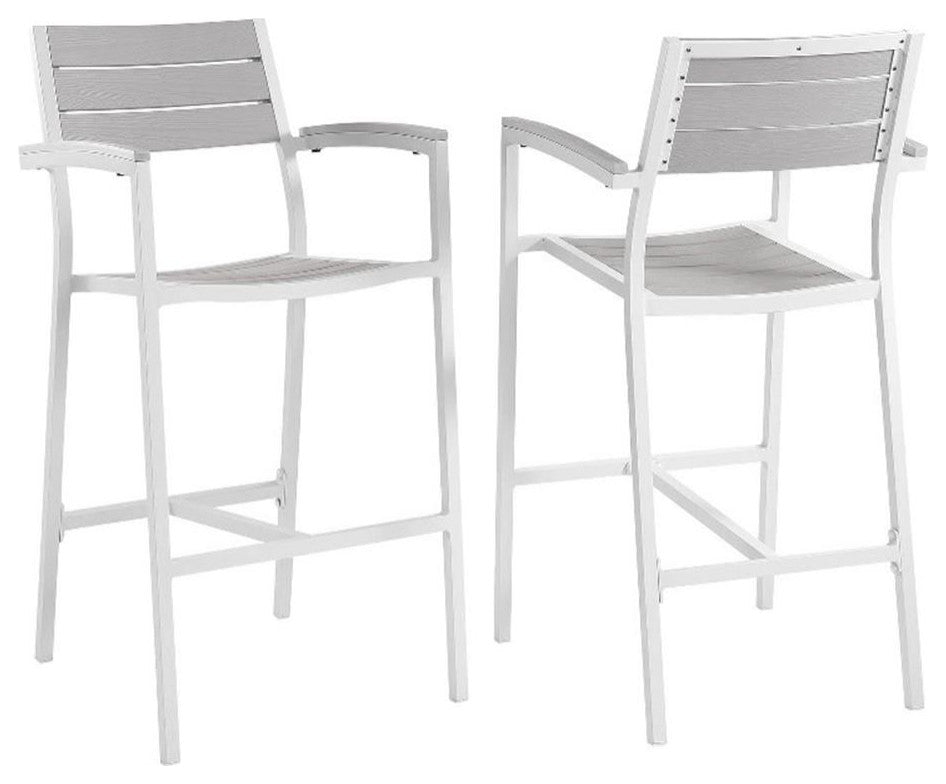 Modway Maine Aluminum Outdoor Patio Bar Stool in White/Light Gray (Set of 2)