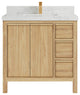 Elizabeth 36 Center Sink Bath Vanity in Light Natural Teak 2" Calacatta Nuvo