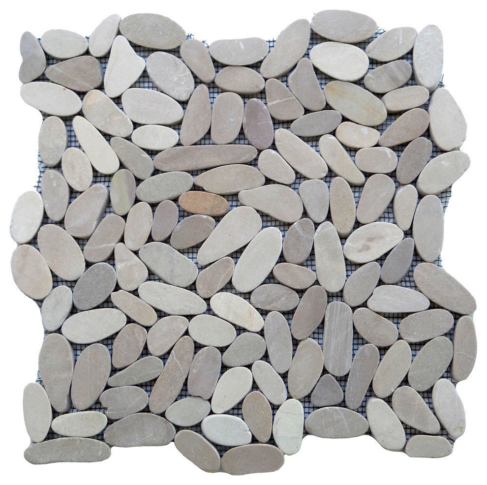 12"x12" Rocha Slim Cut Pebble Mosaic Tile, Tan