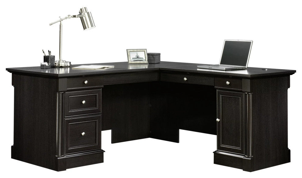 Traditional Desk, Single Door Cabinet & Drawers With Framed Accents, Wind Oak