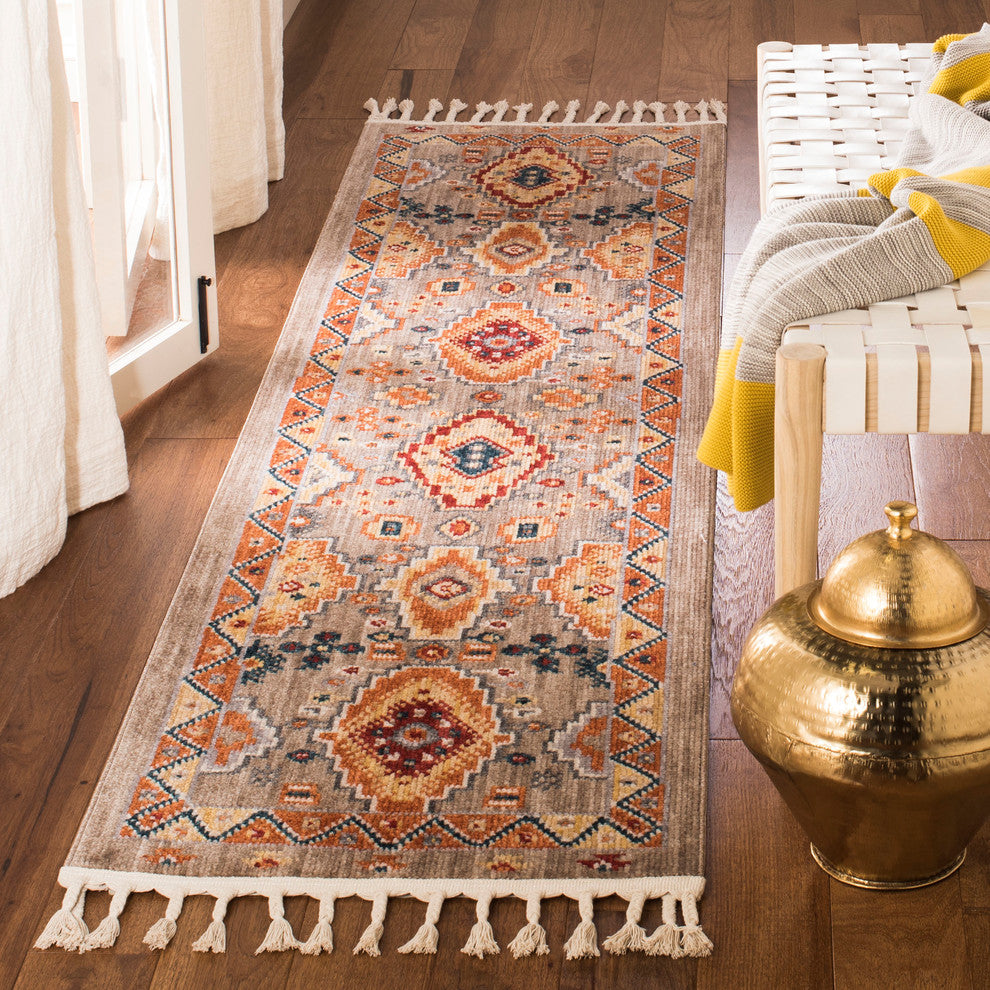 Safavieh Farmhouse Collection FMH848 Rug, Taupe/Orange, 2'x8'