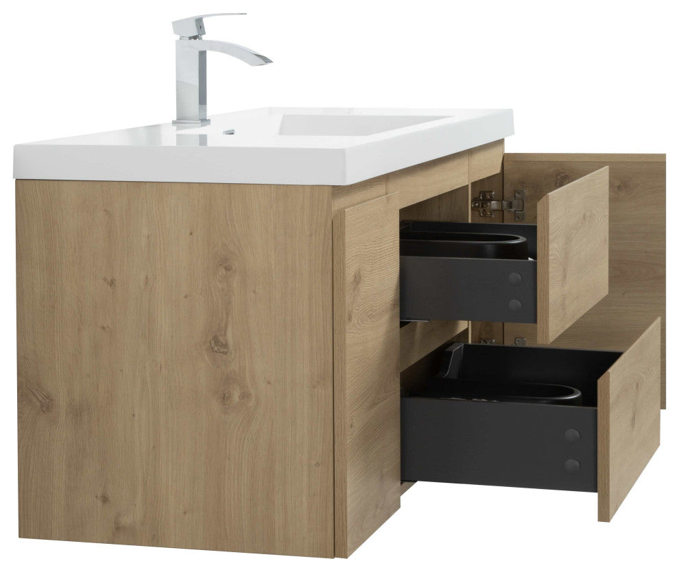 Wall-Mount Vanity with Sink Top Oak Finish, 48"