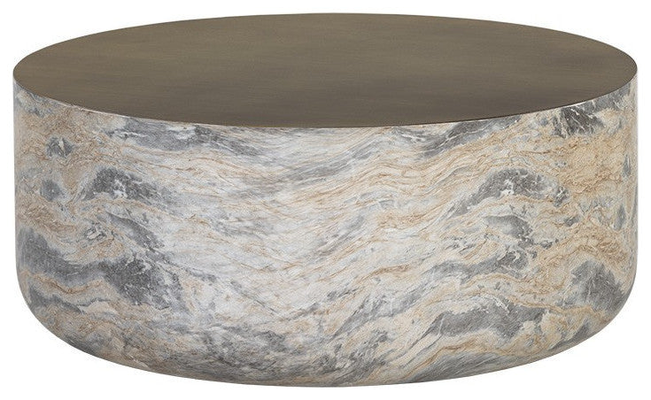 Diaz Coffee Table, Marble Look, Antique Brass