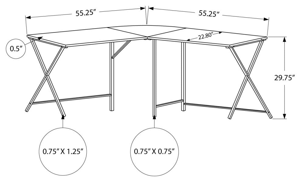 HomeRoots 55" Dark Taupe Top and Black Metal Corner Computer Desk