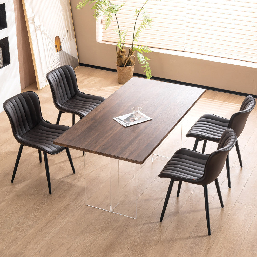 Younike Dining Chair Set of 2, Liner Pattern Faux Leather, Brown