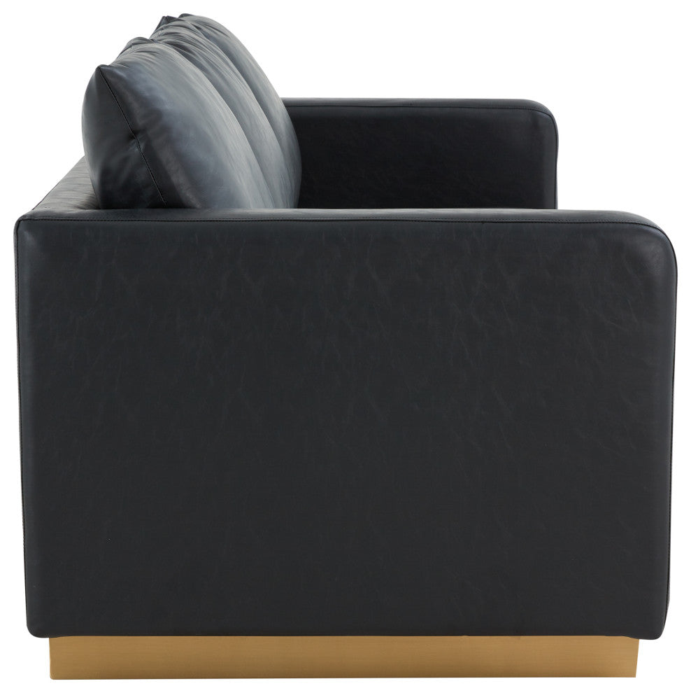 LeisureMod Nervo Modern Leather Sofa With Gold Base, Black