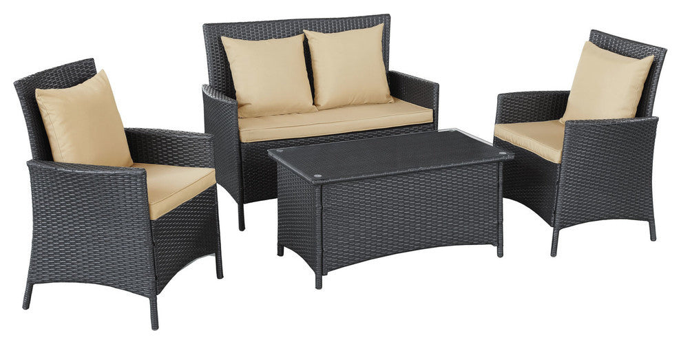 Modern Contemporary Outdoor Patio Rattan and Wicker 4-Piece SetSofa Set Mocha