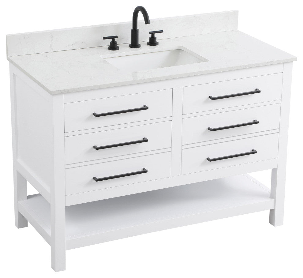 Home Living 48" Single Bathroom Vanity, White With Backsplash