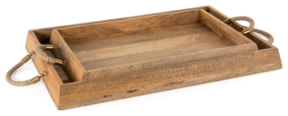 Caydence Rectangle Wood Trays, Set of 2