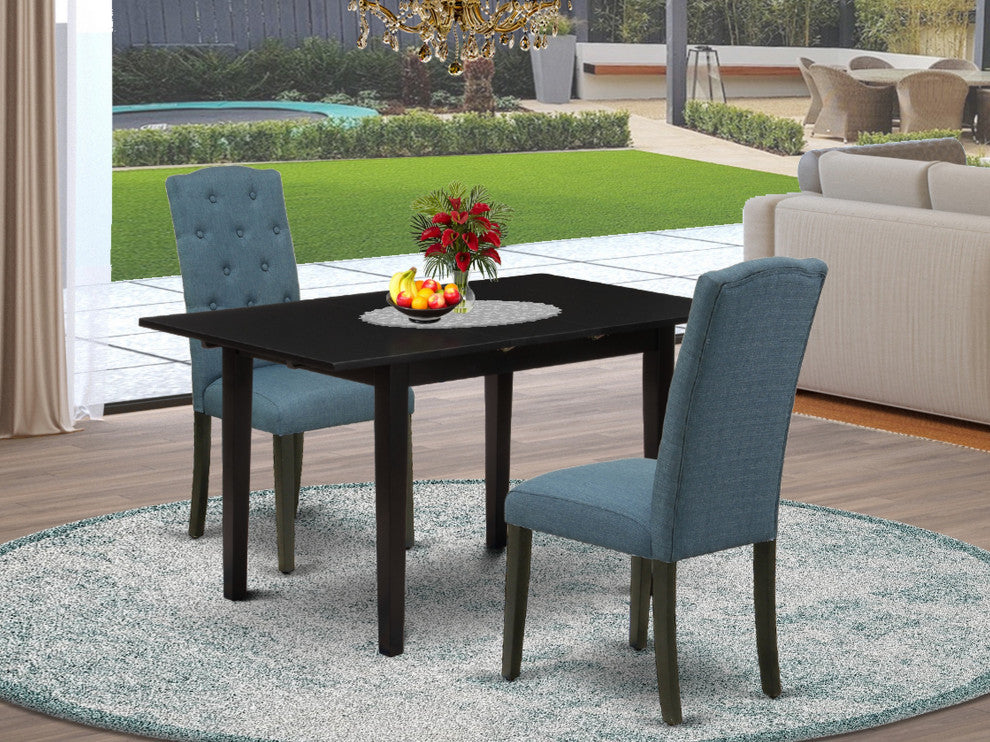 3Pc Dining Set, 2 Parson Chairs, Butterfly Leaf Dinette Table, Black