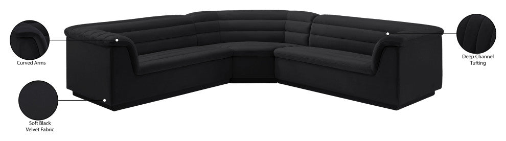 Cascade Upholstered Modular Sofa, Black, Velvet, Corner Sectional