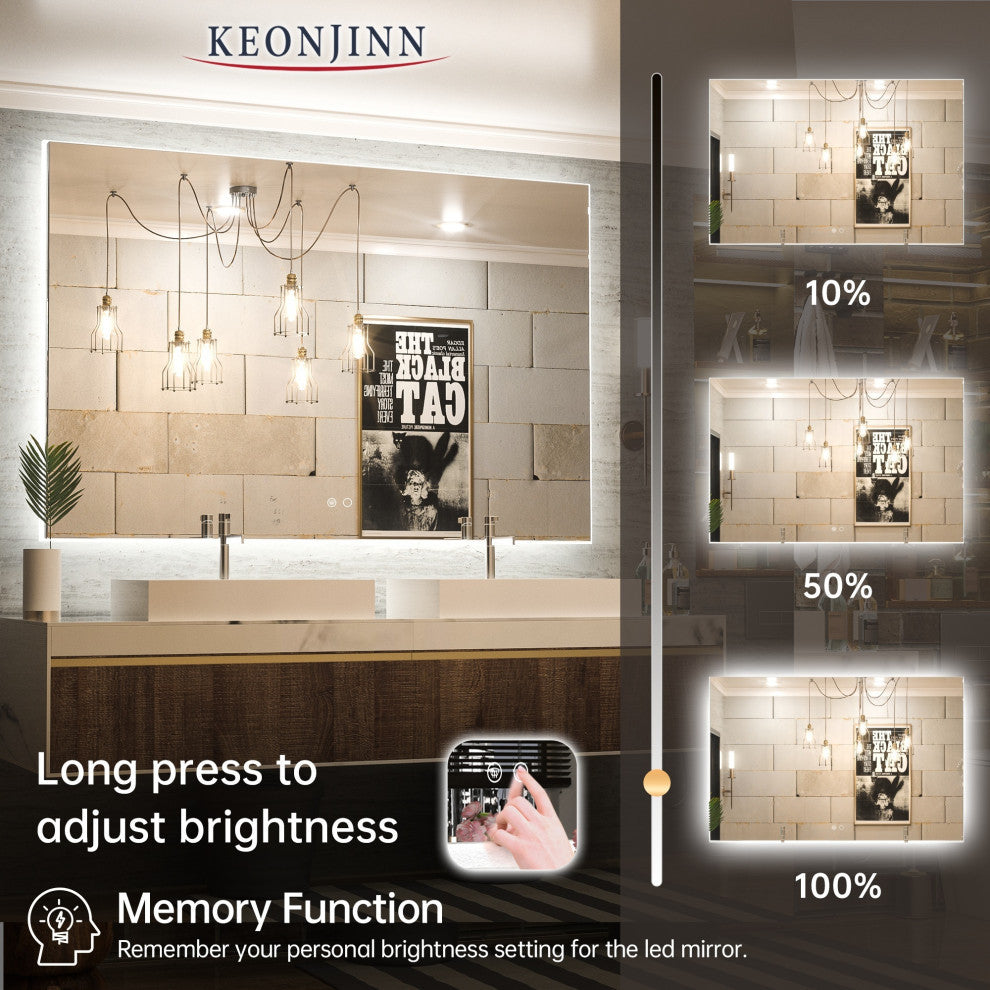 Backlit 3-Color LED Mirror for Bathroom, Anti-Fog Dimmable, 55x36