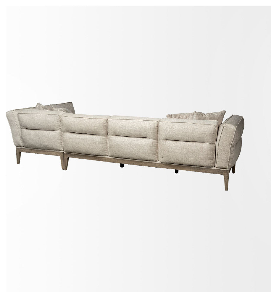 Denali III Beige Fabric, Solid Wood Frame Sectional Sofa, Cream/Brown, Right