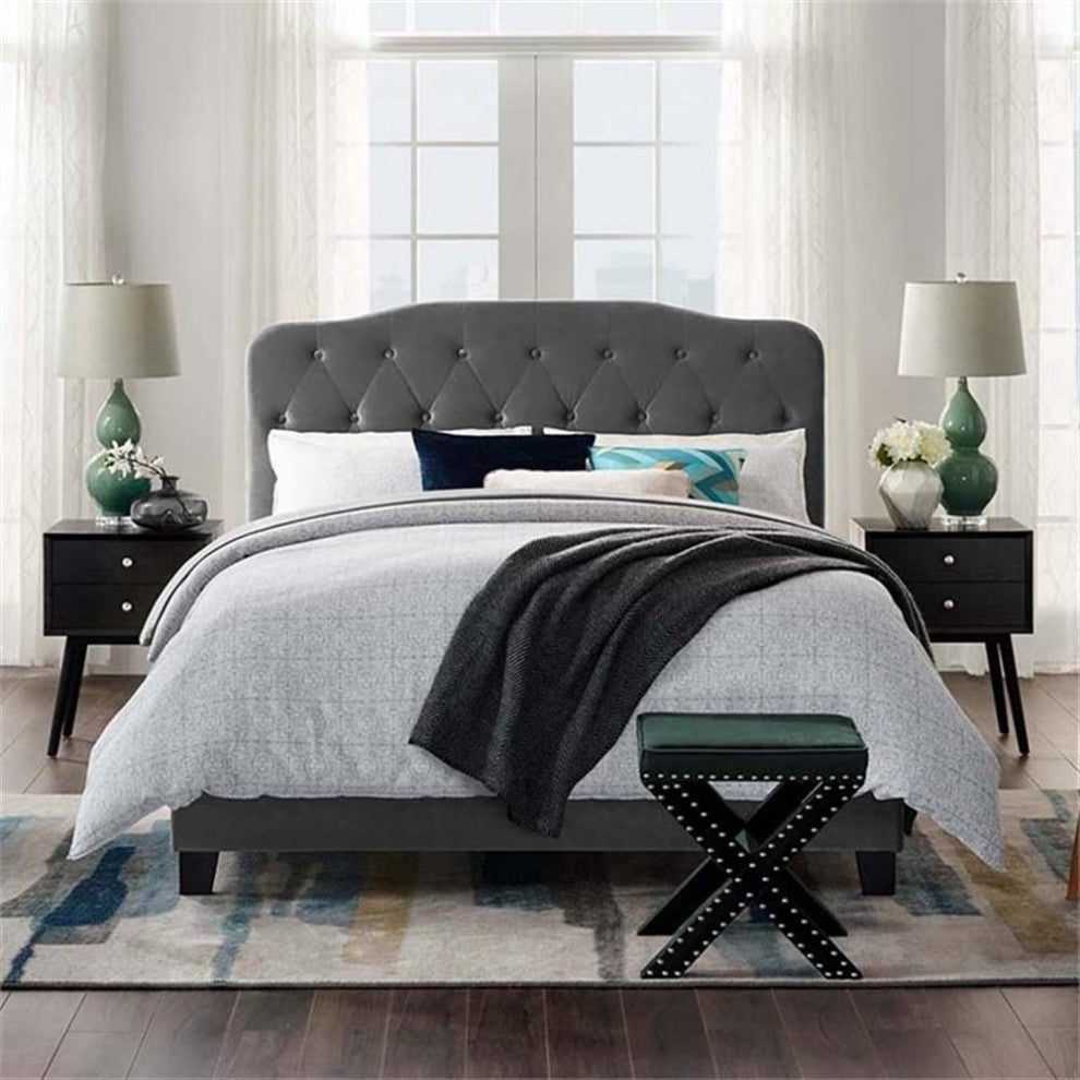 Gray Amelia Queen Performance Velvet Bed