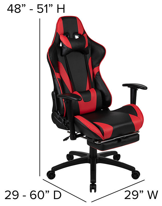 Gaming Desk and Reclining Chair Set, Headphone Hook/Monitor Stand, Red