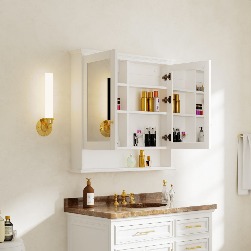 Handmade Wall-Mounted Medicine Cabinet, White, 36"x34", Double Doors