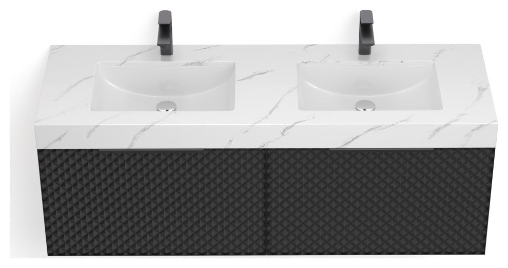 The Monolith Bathroom Vanity, Black of Night, 60", Double Sink, Wall Mount