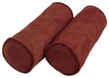 20"X8" Double-Corded Solid Microsuede Bolster Pillows, Set of 2, Red Wine