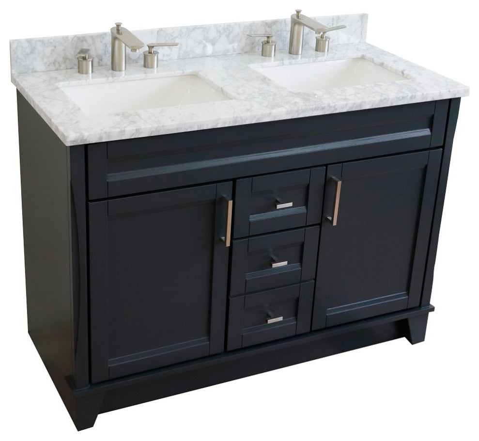 48" Double Sink Vanity, Dark Gray Finish With White Carrara Marble