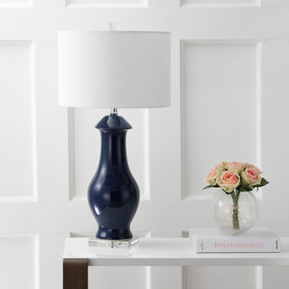 Liberty 31" Ceramic and Crystal Table Lamp, Navy and Clear