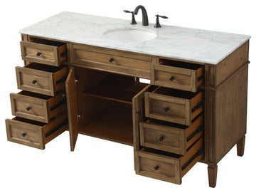 Home Living Vanity with Carrara White Marble Countertop, Driftwood, 60", Single Sink