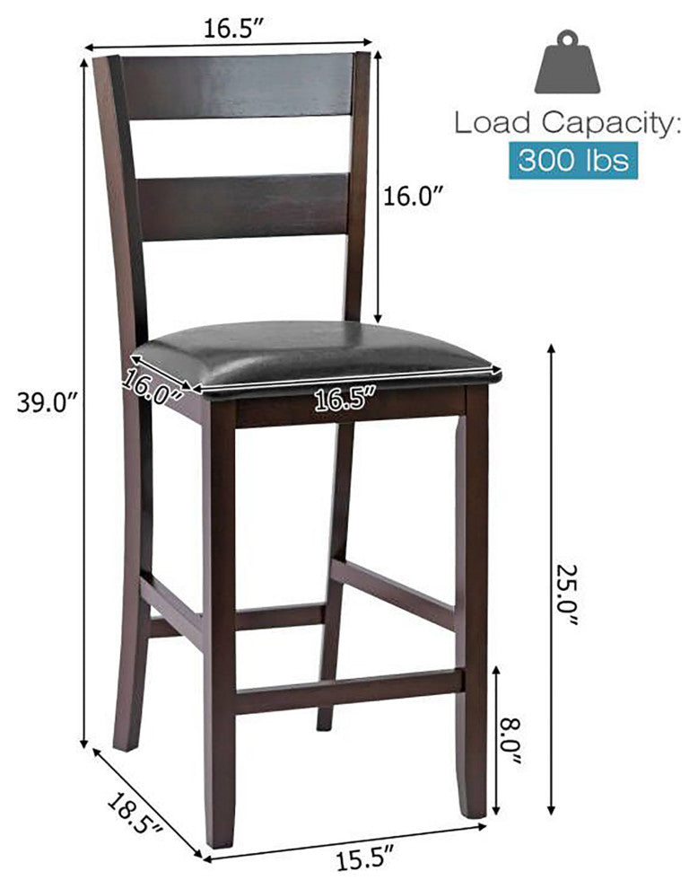 Costway 2-Pieces Bar Stools Counter Height Chairs w/ PU Leather Seat Espresso